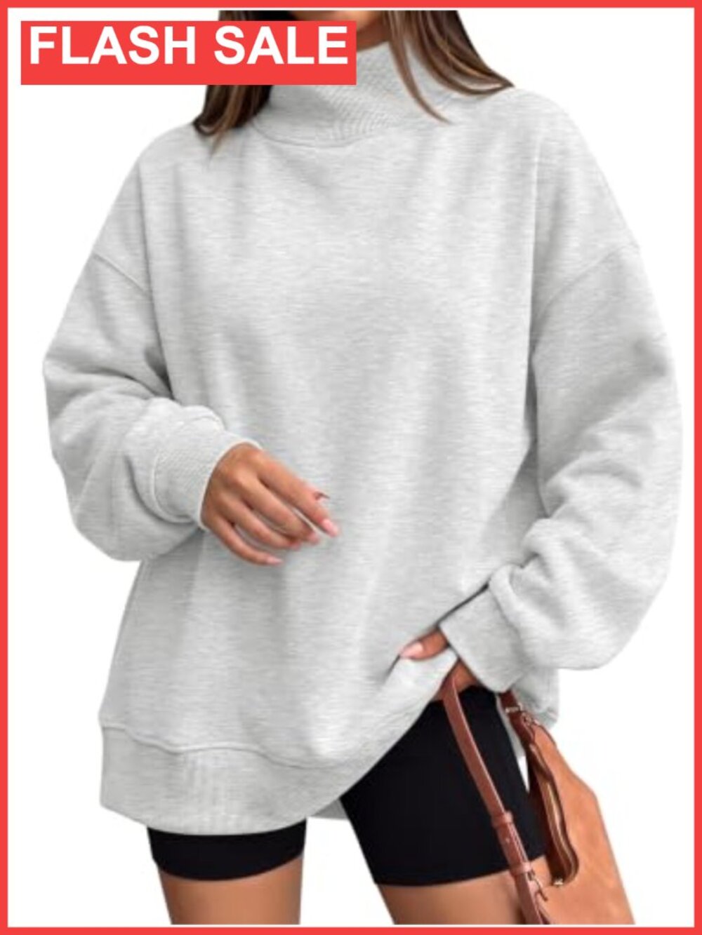 Women's Oversized Mock Neck Sweatshirt Cotton Blend Fall Pullover